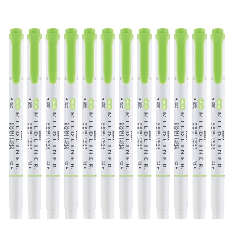 Zebra Pen Mildliner Dual-Tip Highlighters, Broad and Fine Tips, Ideal for Bible Highlighting, No Bleed, School Supplies, Teacher Supplies, and Office Supplies, Mild Green Ink, 12-Pack (78140upc) - Image 2